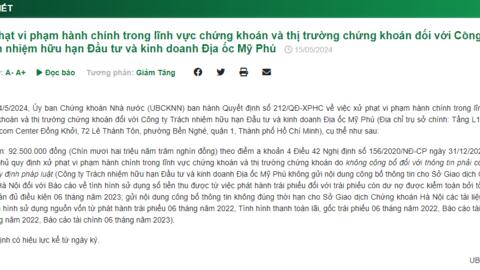 Kinh doanh ảm đạm, địa ốc Mỹ Phú vừa nhận thêm "án" phạt