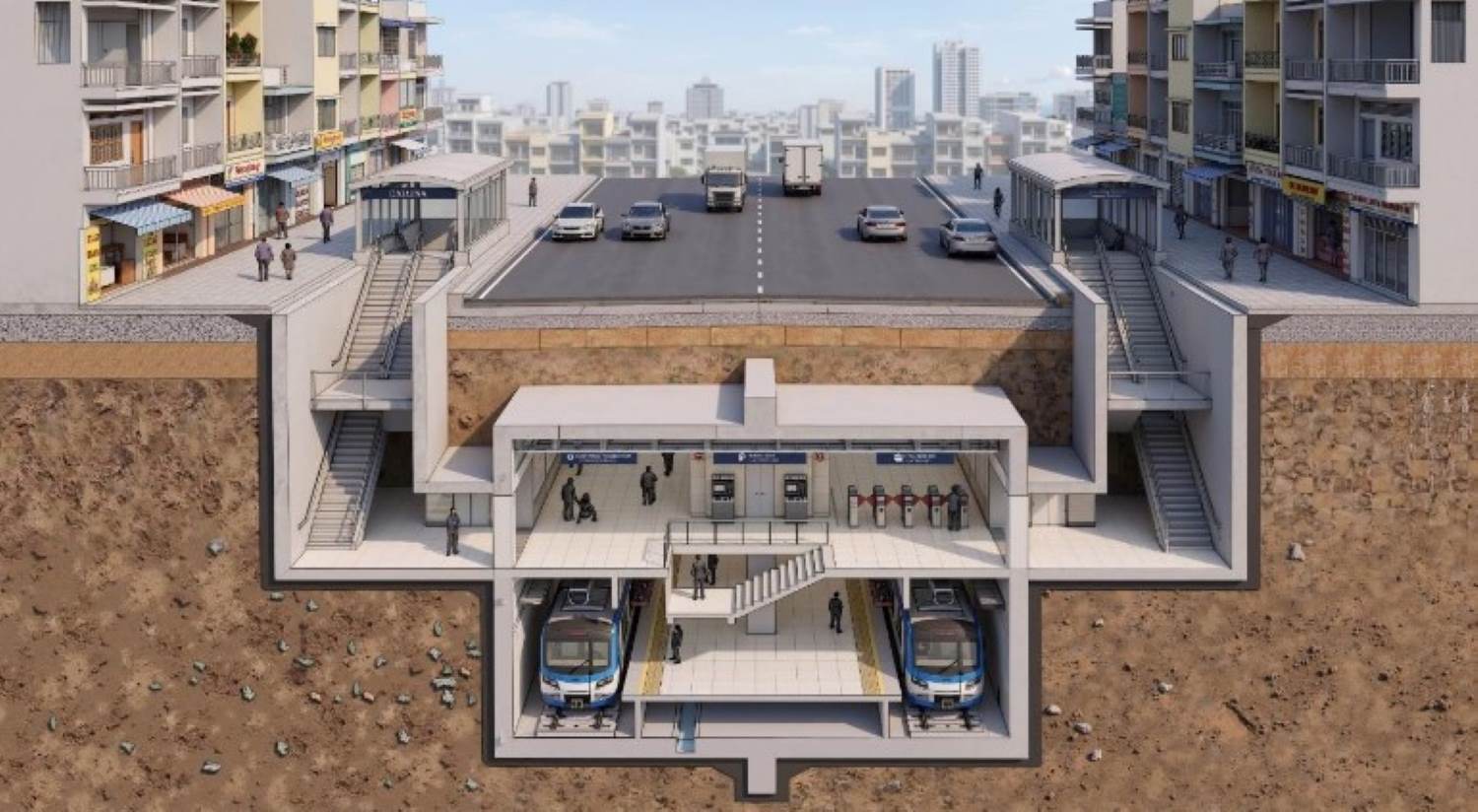 Phối cảnh Metro Thủ Dầu Một - TPHCM đi ngầm đoạn trung tâm TPHCM.  Ảnh: MAUR