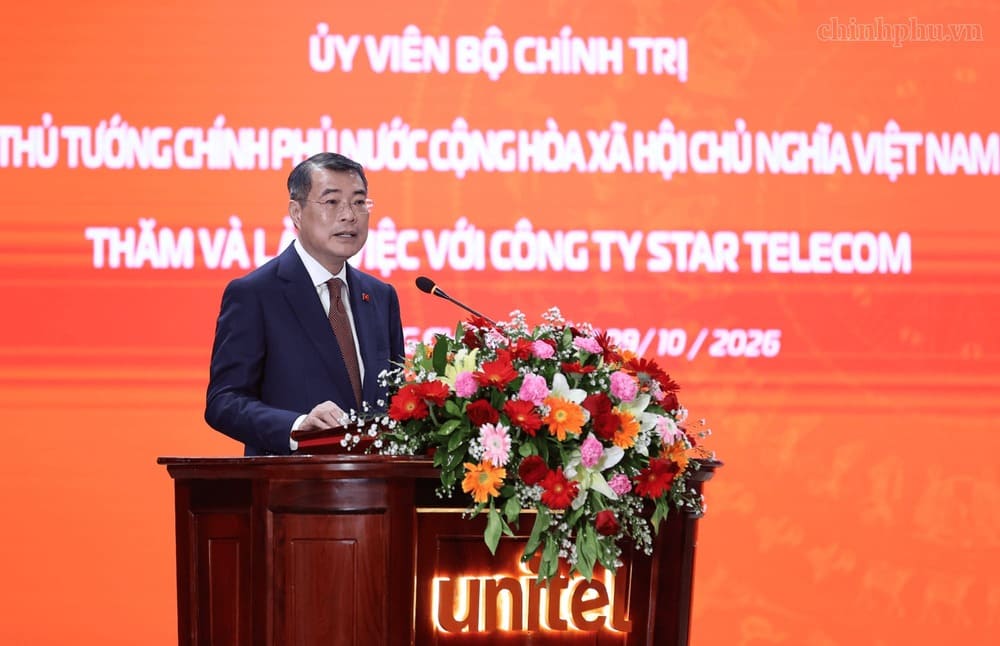Ủy viên Bộ Chính trị, Thủ tướng Chính phủ Lê Minh Hưng phát biểu tại cuộc làm việc. Ảnh: chinhphu.vn