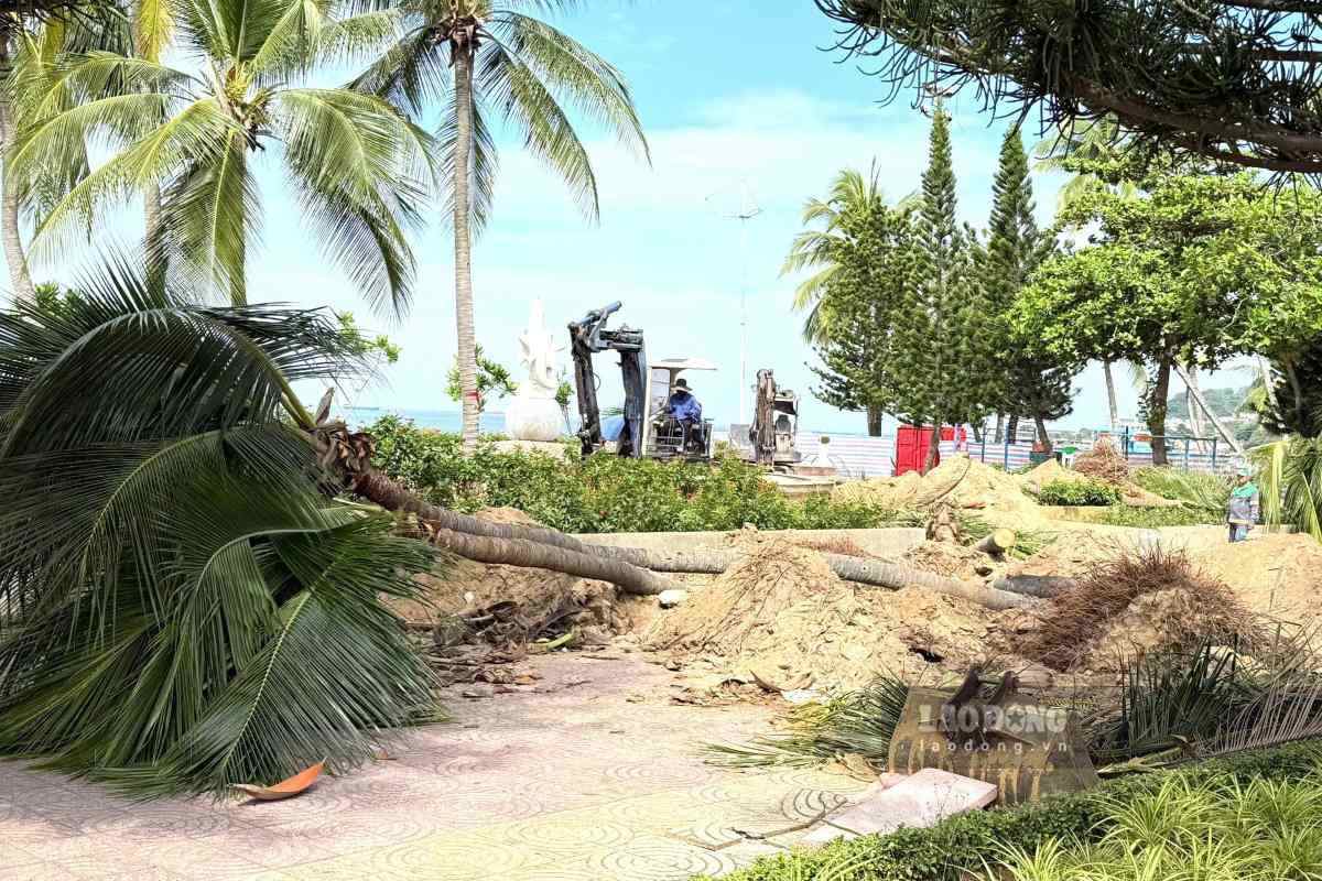 Thi công chỉnh trang, cải tạo quảng trường công viên Bãi Trước, phường Vũng Tàu ngày 27.10. Ảnh: Thành An