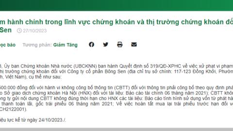 Bông Sen Corp bị xử phạt và những khoản nợ "khủng"