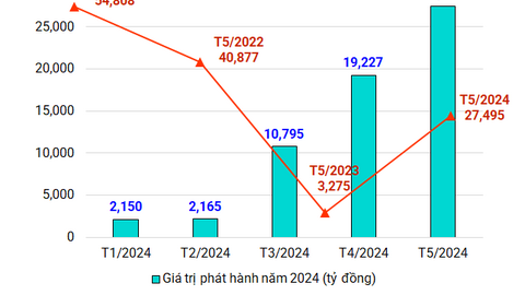 Trái phiếu phát hành tháng 5/2024: Bất động sản vẫn vắng, dịch vụ tài chính trở lại