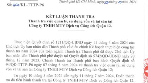 Công ty TNHH MTV Dịch vụ Công ích Quận 12 vướng nhiều vi phạm