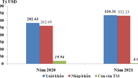 Tổng trị giá xuất nhập khẩu hàng hóa năm 2021 đạt 668,55 tỷ USD