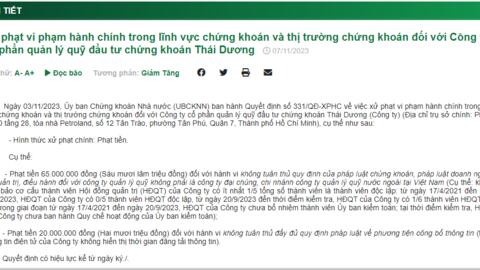 Thai Duong Capital bị xử phạt 85 triệu đồng