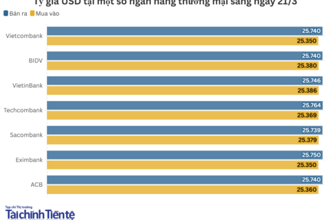 Ngày 20/3: Tỷ giá trung tâm tăng 6 đồng