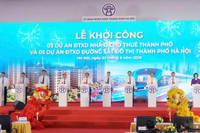 Bấm nút khởi công 5 tuyến metro và 3 dự án nhà ở cho thuê quy mô lớn ở Hà Nội