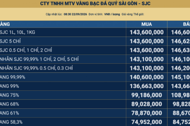 Giá vàng hôm nay: SJC giữ mốc 146,6 triệu đồng