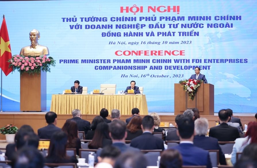 Hội nghị Thủ tướng Chính phủ với cộng đồng doanh nghiệp có vốn đầu tư nước ngoài tại Việt Nam được tổ chức dưới sự chủ trì của Thủ tướng Phạm Minh Chính - Ảnh: VGP/Nhật Bắc