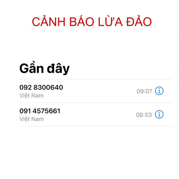 Số điện thoại của các đối tượng lừa đảo gọi cho chị Vân Anh.