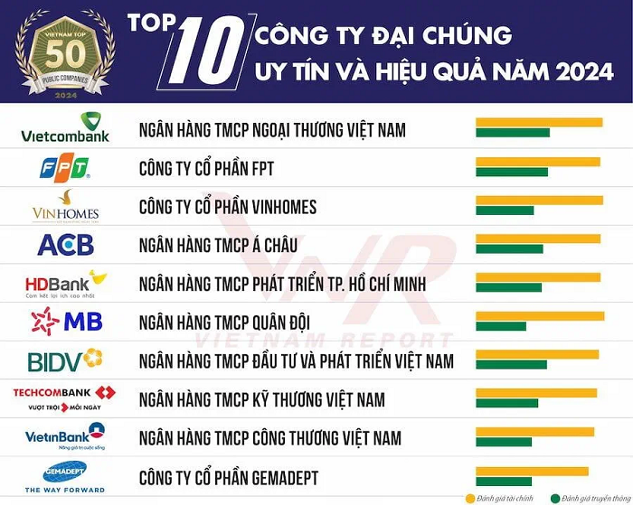 Danh sách “Top 10 công ty đại chúng uy tín và hiệu quả năm 2024” 