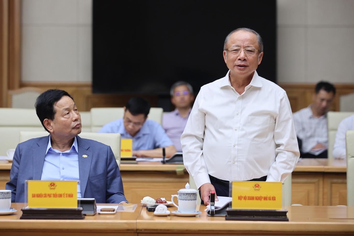 Chủ tịch Hiệp hội Doanh nghiệp nhỏ và vừa Nguyễn Văn Thân phát biểu tại phiên họp. Ảnh: VGP