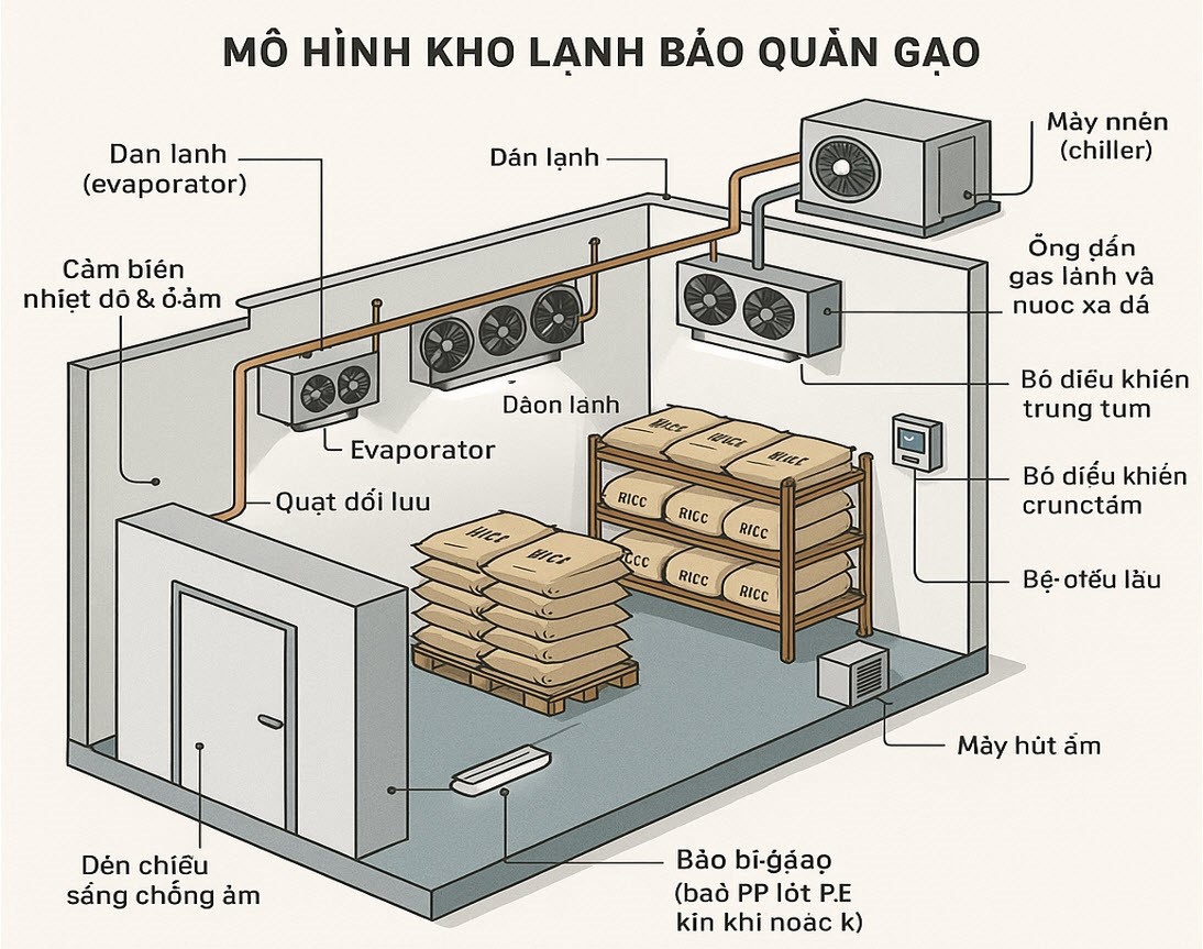 Đề xuất mô hình kho lạnh bảo quản gạo DTQG.
