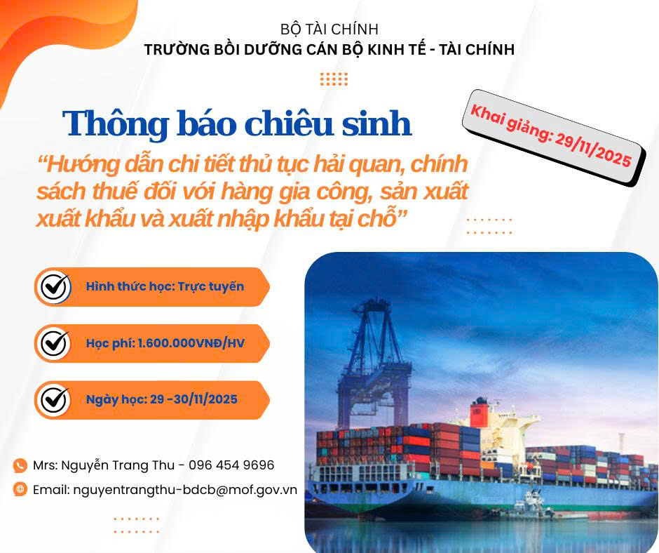 Chiêu sinh lớp bồi dưỡng trực tuyến về thủ tục hải quan và chính sách thuế với hàng gia công, sản xuất xuất khẩu - Ảnh 1