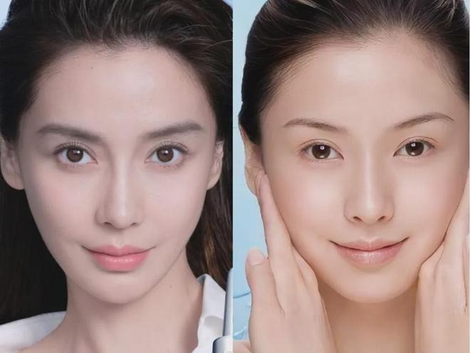 Angelababy hiện tại (phải) và hình ảnh năm cô 20 tuổi (trái). Ảnh Weibo