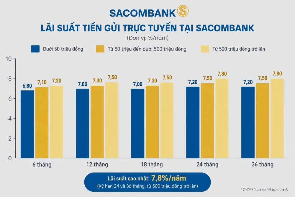 Lãi suất hôm nay: Sacombank trả tới 7,8%/năm, thêm ưu đãi cho người gửi tiền lãi suất