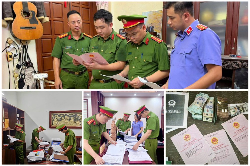 Cơ quan điều tra khám xét nơi ở, nơi làm việc của các đối tượng. Ảnh: Công an tỉnh Phú Thọ